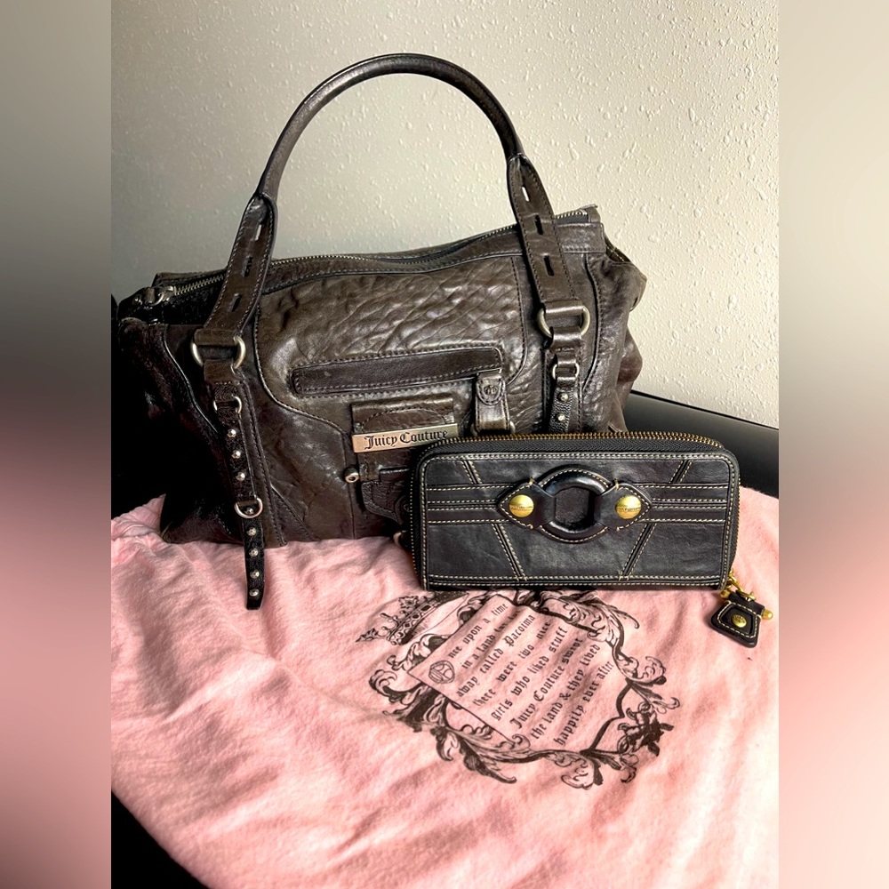 Juicy couture lamb leather studded handbag with juicy couture wallet.